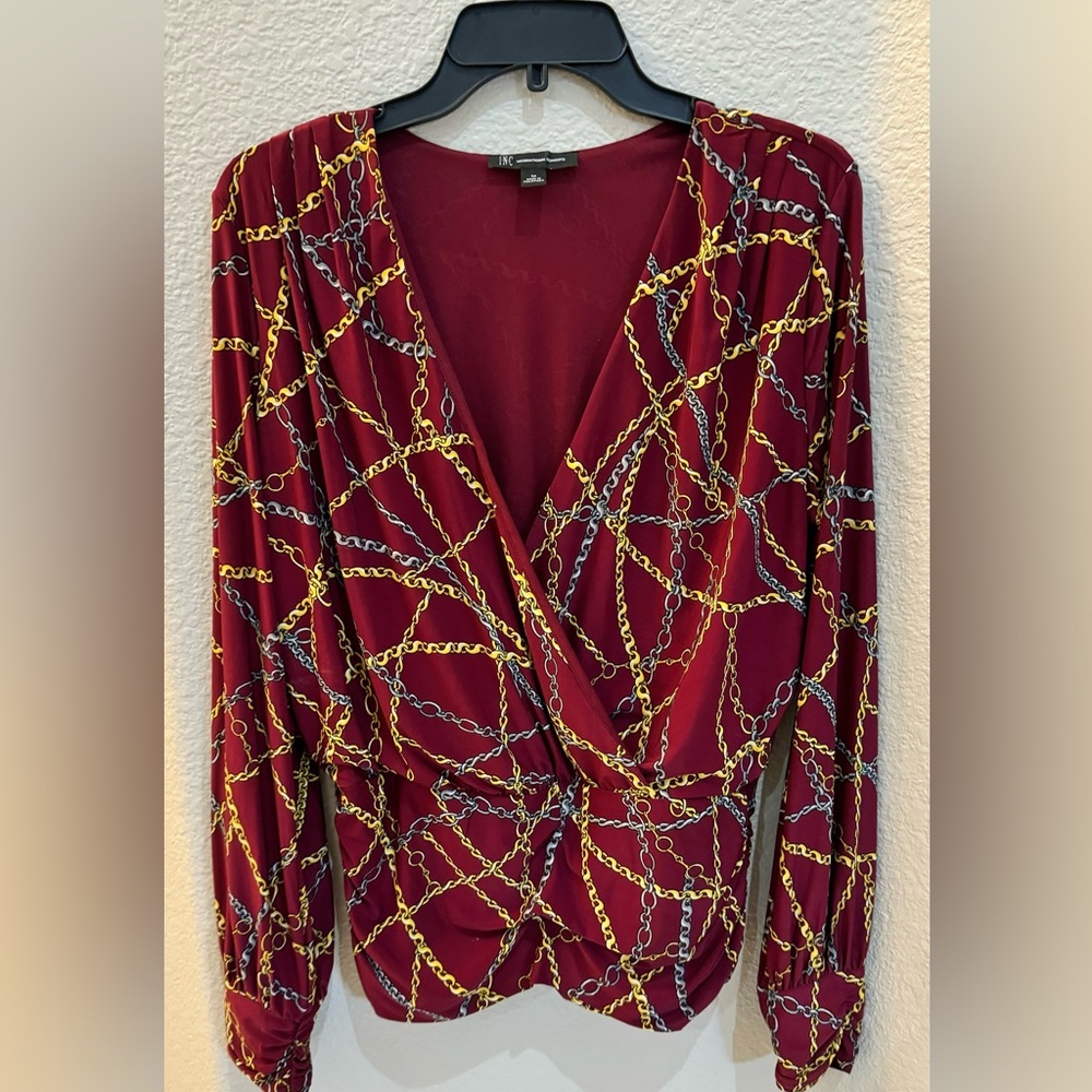 I.n.c. International Concepts Women's Printed Ruched-Waist Surplice Knit Top